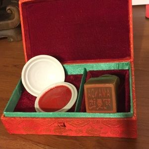 Old Chinese jade seal with red ink